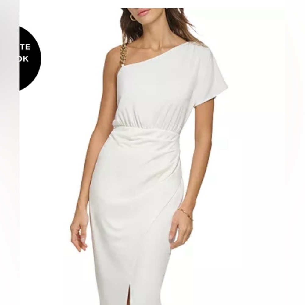 Guess One Shoulder Chain Split Dress in White Size 14